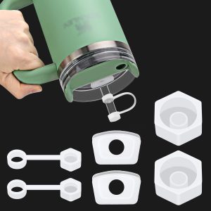 6Pcs Silicone Spill Proof Stopper Set for Stanley Cup 1.0 40oz/30oz Tumbler Leakproof Water Bottle Lid Seal Accessories with Round Top Water Stopper Plug&Square Anti Leak Stopper & Straw Cap Cover