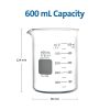 PYREX Griffin Borosilicate Glass Beaker- Low Form Graduated Measuring Beaker with Spout– Premium Scientific Glassware for Laboratories, Classrooms or Home Use - PYREX Chemistry Glassware, 600mL, 2/Pk - Image 3