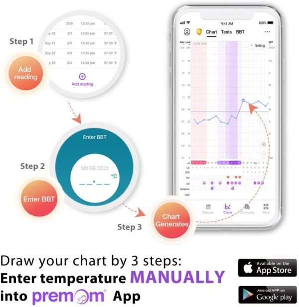 Easy@Home Digital Basal Thermometer with Blue Backlight LCD Display, 1/100th Degree High Precision and Memory Recall, NOT Bluetooth Enabled, Upgraded EBT-100B(Blue) - Image 4