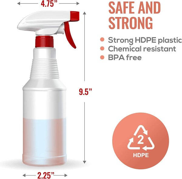 LiBa Spray Bottles (4 Pack,16 Oz), Refillable Empty Spray Bottles for Cleaning Solutions, Hair Spray, Watering Plants, Superior Flex Nozzles, Squirt, Mist Sprayer, Bleach/Vinegar/Rubbing Alcohol Safe - Image 5
