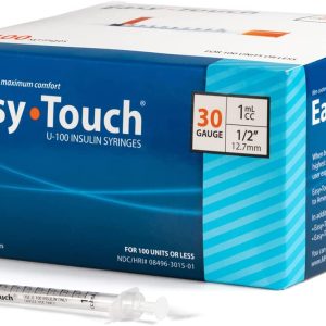 EasyTouch U-100 Insulin Syringe with Needle, 30G 1cc 1/2-Inch (12.7mm), Box of 100