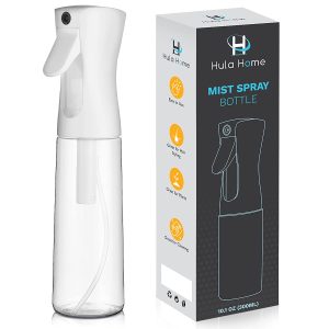 Hula Home Spray Bottle for Hair (10.1oz/300ml) - Continuous Mist Ultra Fine Water Sprayer – For Hairstyling, Cleaning, Salons, Plants, Essential Oil Scents & More - White