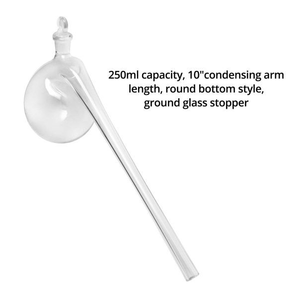 QWORK Distillation Retort, 250ml Lab Distillation Apparatus with Round Bottom and Ground Glass Stopper, for Distilling High Boiling Liquids - Image 4