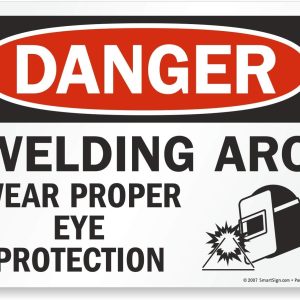 SmartSign - U9-2145-NP_10x14 "Danger - Welding Arc, Wear Proper Eye Protection" Sign | 10" x 14" Plastic Black/Red on White