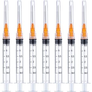 50 Pack - 3ml 25Ga Plastic Dispensing Syringe Tool, Industrial and Scientific Lab Consumables for Refilling, Measuring Liquids, Experiments Research