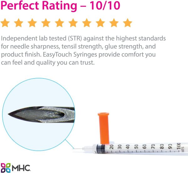 EasyTouch U-100 Insulin Syringe with Needle, 30G 1cc 1/2-Inch (12.7mm), Box of 100 - Image 6