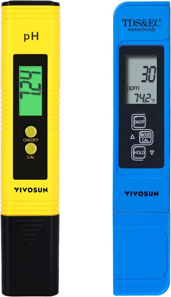 VIVOSUN pH and TDS Meter Combo, 0.05ph High Accuracy Pen Type pH Meter ± 2% Readout Accuracy 3-in-1 TDS EC Temperature Meter for Hydroponics, Household Drinking, and Aquarium, UL Certified