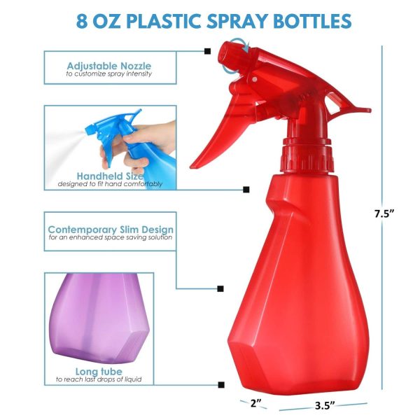 DilaBee Spray Bottles (4-Pack, 8 Oz) Water Spray Bottle for Hair, Plants, Cleaning Solutions, Cooking, BBQ, Squirt Bottle for Cats, Empty Spray Bottles - BPA-Free - Multicolor - Image 2