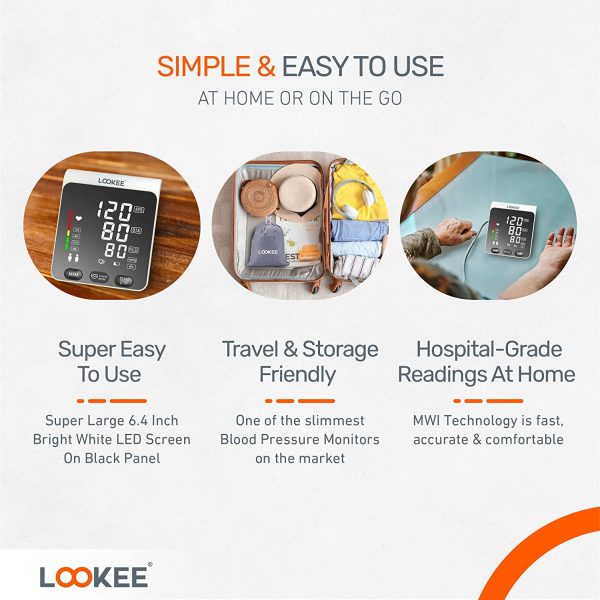 LOOKEE A2 Premium LED Automatic Upper Arm Blood Pressure Monitor Machine for Home Use | Super Large Genuine 6.4" LED Panel | Slim Body | Large Cuff | Two Users | Irregular Heartbeat Monitor - Image 6