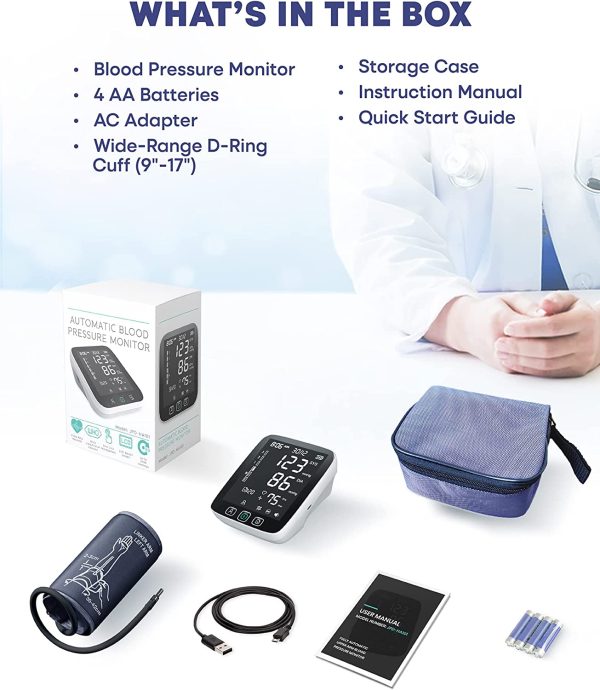 All New LAZLE Blood Pressure Monitor - Automatic Upper Arm Machine & Accurate Adjustable Digital BP Cuff Kit - Largest Backlit Display - 200 Sets Memory, Includes Batteries, Carrying Case - Image 6