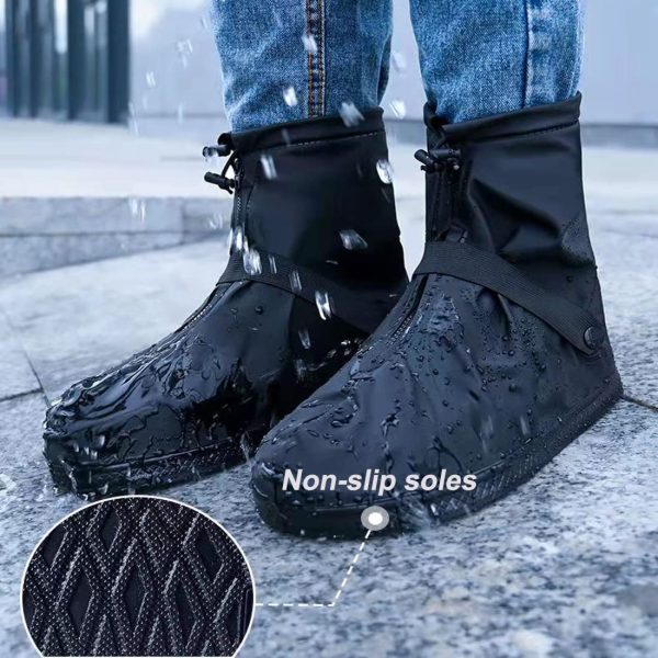 VBoo Shoe Covers with Zipper Hard Sole Version Waterproof Shoe Covers Reusable Galoshes for Rainy and Snowy Outdoors Garden etc, Rain Boots for Men Women Kid (Large, Black) - Image 5