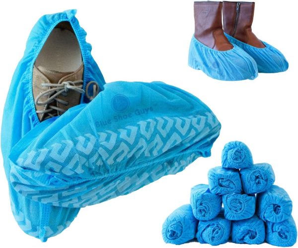 Blue Shoe Guys Professional Grade Disposable Boot & Shoe Covers Booties | 100 Pack | Non-Slip, Water Resistant, Recyclable for Indoor & Outdoor Protection | Large Size Up to US Men's 12 & Women's 14