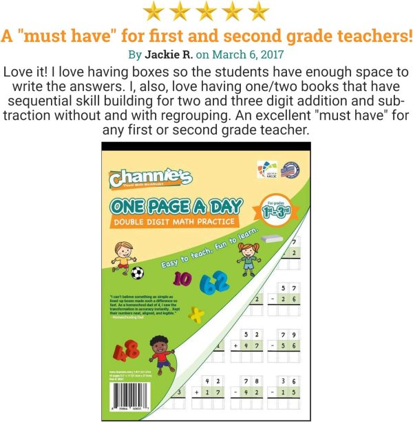 Channie's One Page A Day Double Digit Math Problem Workbook for 1st Graders, 2nd Graders, and 3rd Grade Simply Tear Off On Page a Day For Math Repetition Exercise! Addition and Subtraction Workbook