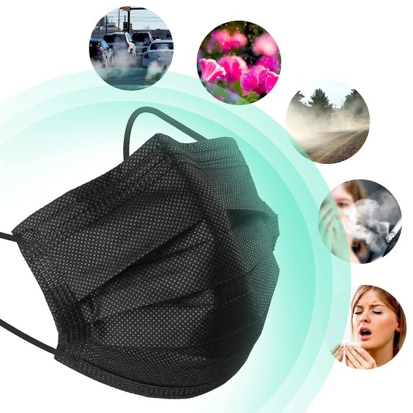 100 Pack Disposable Face Masks, 3 Ply Filter Protection Black Disposable Face Masks - Image 4