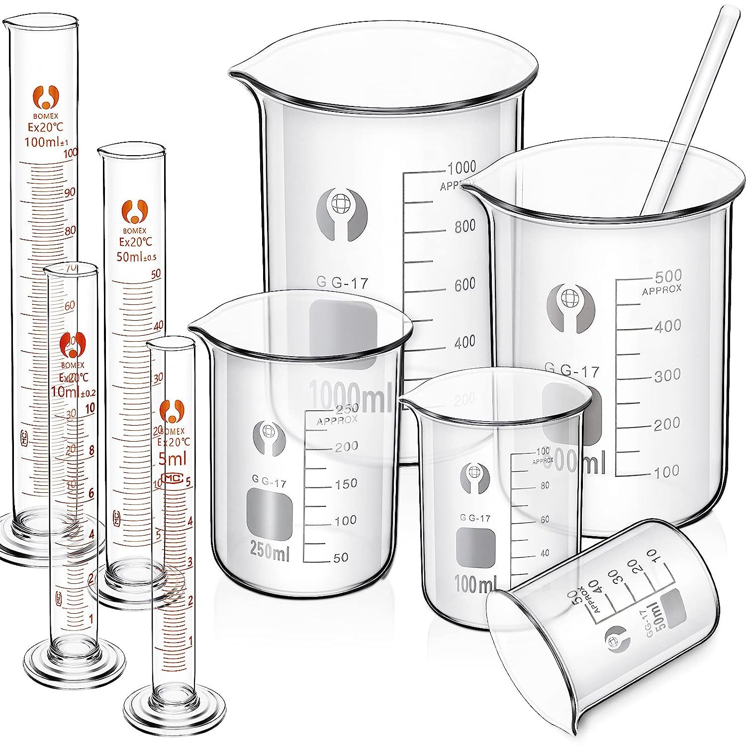 Baluue 10ml Lab Graduated Measuring Cup with Spout Wide Mouth Glass Conical Beaker Liquid Dispenser Measuring Cylinder Experiment Tool for School