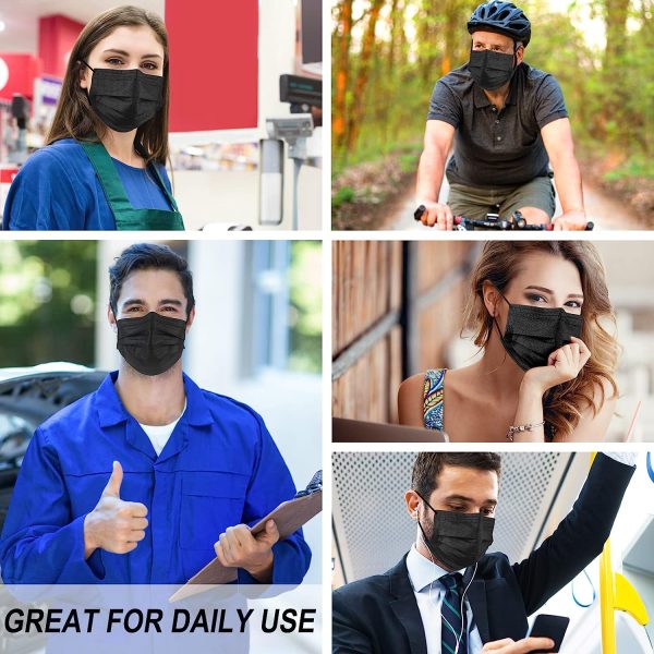 100 Pack Disposable Face Masks, 3 Ply Filter Protection Black Disposable Face Masks - Image 7