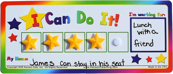 Kenson Kids “I Can Do It!” Token Board. Colorful Magnetic Rewards Chart with Positive-Reinforcement Stars and Customizable Goal Box. Great for Ages 3-10. Measures 5-Inches by 11-Inches - Image 4