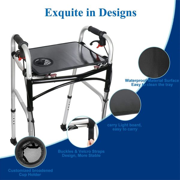 Dotday Walker Tray with Cup Holder, Universal Walker Tray Table for Standard Folding Walker, Mobility Walker Accessories Walker Table, Walker Tray, Medical Equipment for Senior-Black - Image 4
