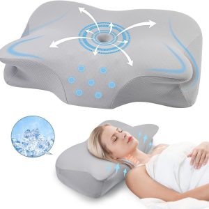 DONAMA Cervical Pillow, Contour Cooling Memory Foam Pillow for Neck Pain Relief, Odorless Ergonomic Orthopedic Neck Support Bed Pillow for Side,Back and Stomach Sleepers with Breathable Pillowcase