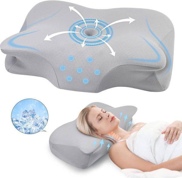 DONAMA Cervical Pillow, Contour Cooling Memory Foam Pillow for Neck Pain Relief, Odorless Ergonomic Orthopedic Neck Support Bed Pillow for Side,Back and Stomach Sleepers with Breathable Pillowcase
