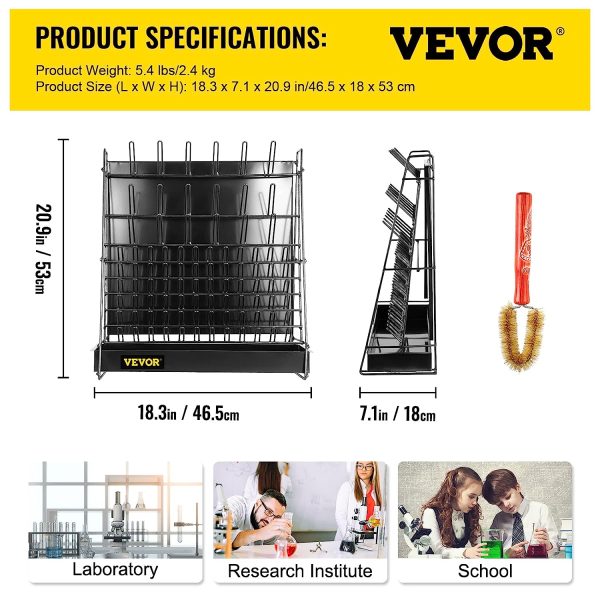 VEVOR Drying Rack for Lab 90 Pegs Lab Glassware Rack Steel Wire Glassware Drying Rack Wall-Mount/Free-Standing Detachable Pegs Lab Glass Drying Rack Black Cleaning Frame for School Laboratory Utensils - Image 7