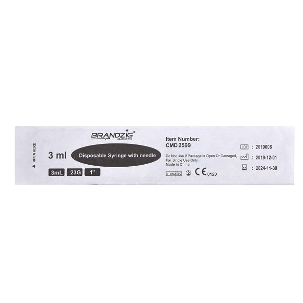 Brandzig 3ml Syringe with Needle - 23G, 1" Needle (100-Pack)… - Image 5