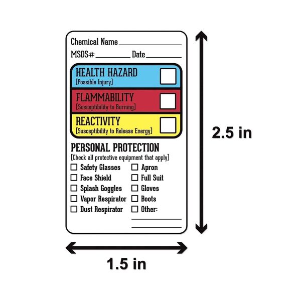SDS Stickers/MSDS Stickers, 1.5”x2.5”, Roll of 250, Right to Know - Chemical Identifying and Marking, Self Adhesive - Image 2