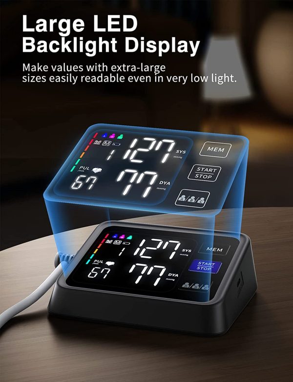 VERWINT Automatic Blood Pressure Machine Upper Arm with Large Backlit Display, Accurate Digital BP Monitor with Adjustable Cuff 8.6"-16.5", 3x199 Sets Memory, Include Batteries and Type C Cable - Image 3