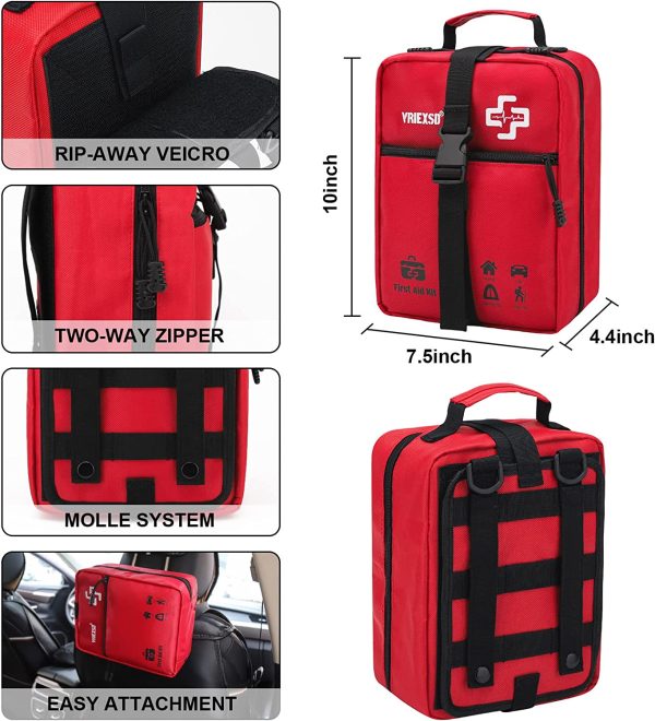 VRIEXSD 400 Piece Large First Aid Kit Premium Emergency Kits for Home, Office, Car, Outdoor, Hiking, Travel, Camping, Survival Medical First Aid Bag, Red - Image 4