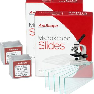 AmScope BS-144P-200S-22 144 Blank Microscope Slides and 200 22x22mm Square Cover Glass Pre Cleaned Cover Glass