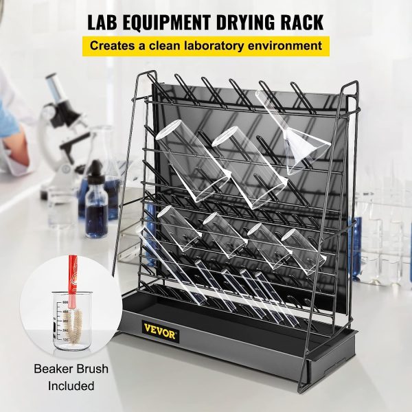 VEVOR Drying Rack for Lab 90 Pegs Lab Glassware Rack Steel Wire Glassware Drying Rack Wall-Mount/Free-Standing Detachable Pegs Lab Glass Drying Rack Black Cleaning Frame for School Laboratory Utensils - Image 2
