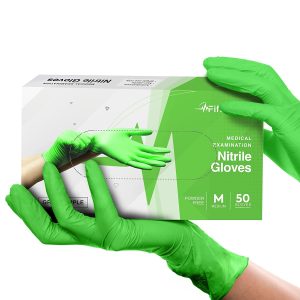 FifthPulse Green Nitrile Disposable Gloves - 50 Count - 3 Mil Nitrile Gloves Medium - Powder and Latex Free Rubber Gloves - Surgical Medical Exam Gloves - Food Safe Cooking Gloves