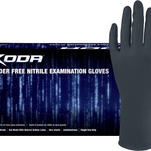 Adenna KODA Nitrile Exam, Sensitive Skin, Powder Free Disposable Gloves, 5.5 Mil, Box of 100, Black Medium, GL-NCF235BKFM