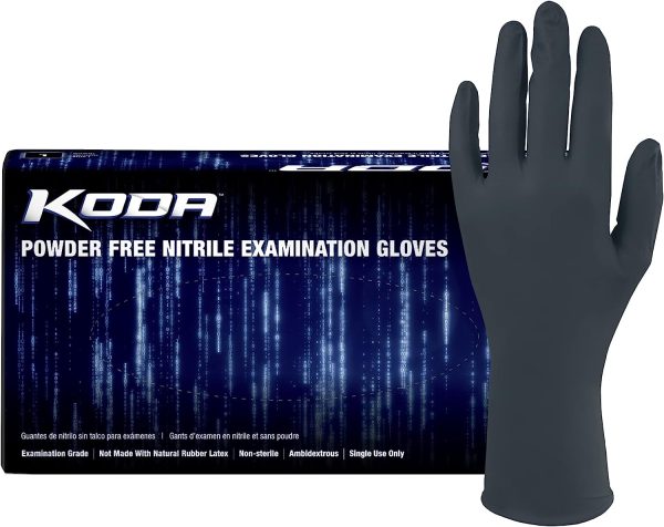 Adenna KODA Nitrile Exam, Sensitive Skin, Powder Free Disposable Gloves, 5.5 Mil, Box of 100, Black Medium, GL-NCF235BKFM