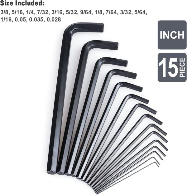 EFFICERE 30-Piece Premium Hex Key Allen Wrench Set, SAE and Metric Assortment, L Shape, Chrome Vanadium Steel, Precise and Chamfered Tips | SAE 0.028-3/8 inch | Metric 0.7-10 mm | In Storage Case - Image 2