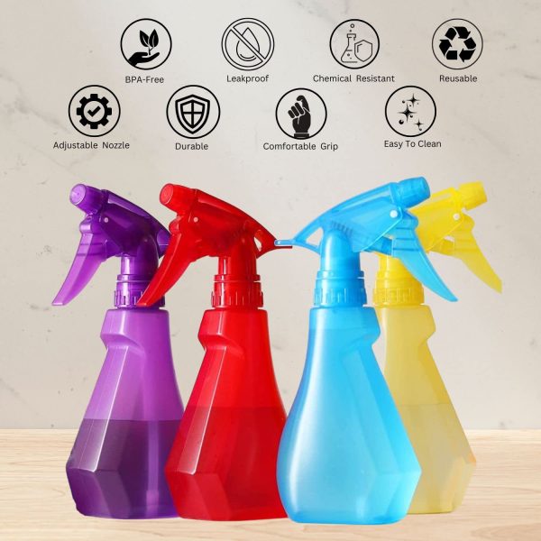 DilaBee Spray Bottles (4-Pack, 8 Oz) Water Spray Bottle for Hair, Plants, Cleaning Solutions, Cooking, BBQ, Squirt Bottle for Cats, Empty Spray Bottles - BPA-Free - Multicolor - Image 3