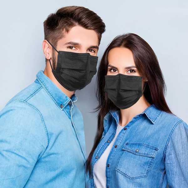 100 Pack Disposable Face Masks, 3 Ply Filter Protection Black Disposable Face Masks - Image 6