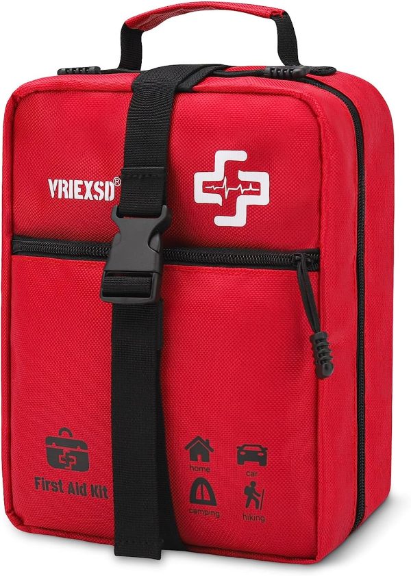 VRIEXSD 400 Piece Large First Aid Kit Premium Emergency Kits for Home, Office, Car, Outdoor, Hiking, Travel, Camping, Survival Medical First Aid Bag, Red