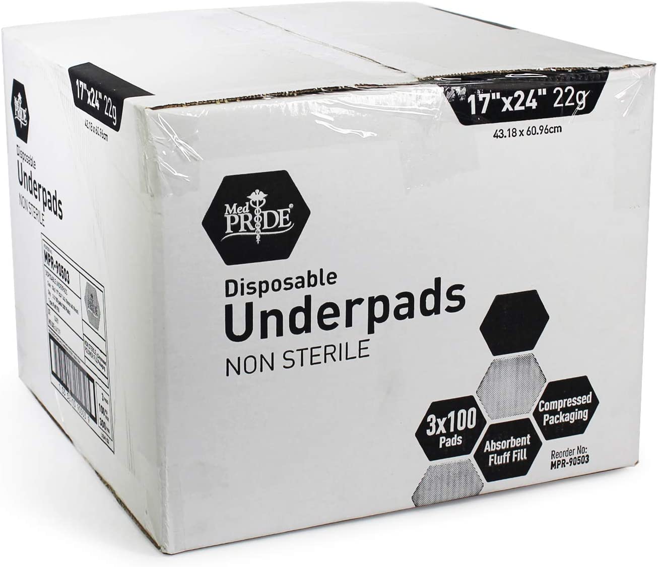 Medpride Disposable Underpads 17'' x 24'' (100-Count) Incontinence Pads,  Bed Covers, Puppy Training, Thick, Super Absorbent Protection for Kids,  Adults, Elderly