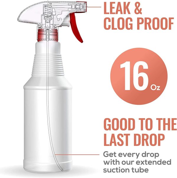 LiBa Spray Bottles (4 Pack,16 Oz), Refillable Empty Spray Bottles for Cleaning Solutions, Hair Spray, Watering Plants, Superior Flex Nozzles, Squirt, Mist Sprayer, Bleach/Vinegar/Rubbing Alcohol Safe - Image 7