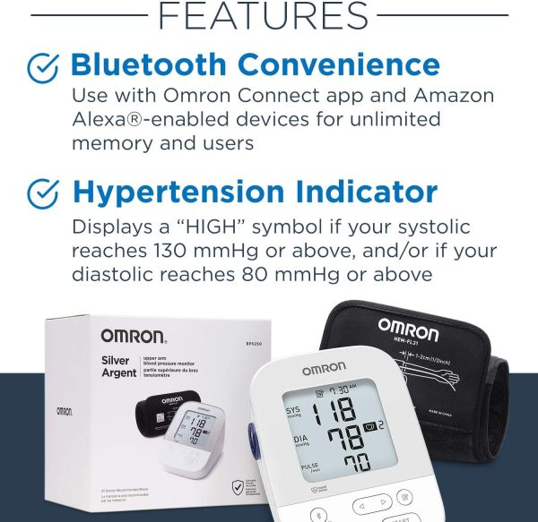 OMRON Silver Blood Pressure Monitor, Upper Arm Cuff, Digital Bluetooth Blood Pressure Machine, Stores Up To 80 Readings - Image 2