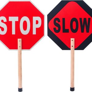 Enjoyist Stop Slow Sign, 13"x 13", Engineer Grade Reflective Aluminum Sign with 14" Wood Handle