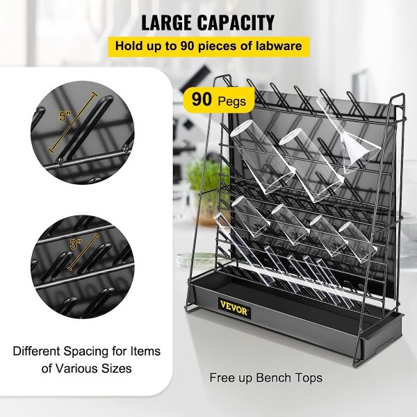 VEVOR Drying Rack for Lab 90 Pegs Lab Glassware Rack Steel Wire Glassware Drying Rack Wall-Mount/Free-Standing Detachable Pegs Lab Glass Drying Rack Black Cleaning Frame for School Laboratory Utensils - Image 3