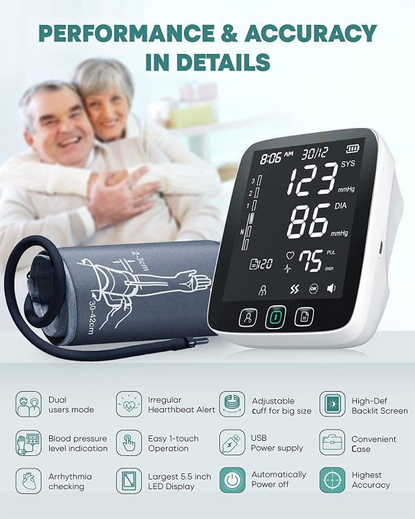 All New LAZLE Blood Pressure Monitor - Automatic Upper Arm Machine & Accurate Adjustable Digital BP Cuff Kit - Largest Backlit Display - 200 Sets Memory, Includes Batteries, Carrying Case - Image 2
