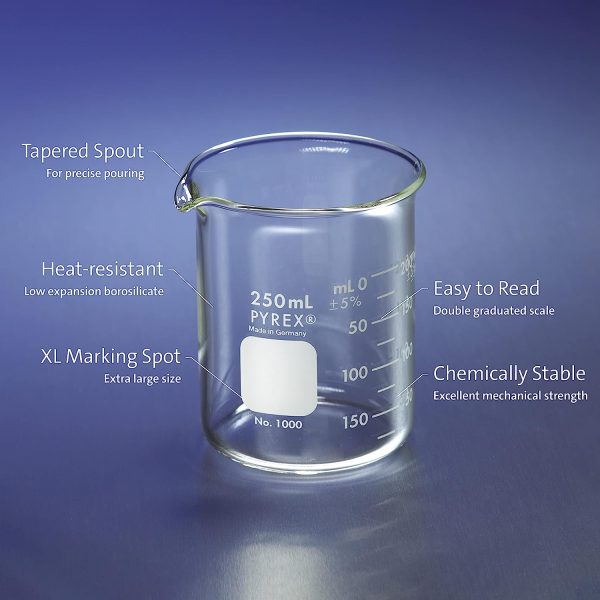 PYREX Griffin Borosilicate Glass Beaker- Low Form Graduated Measuring Beaker with Spout– Premium Scientific Glassware for Laboratories, Classrooms or Home Use - PYREX Chemistry Glassware, 600mL, 2/Pk - Image 2