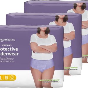 Amazon Basics Incontinence & Postpartum Underwear for Women, Maximum Absorbency, Large, 54 Count, 3 Packs of 18, Lavender (Previously Solimo)