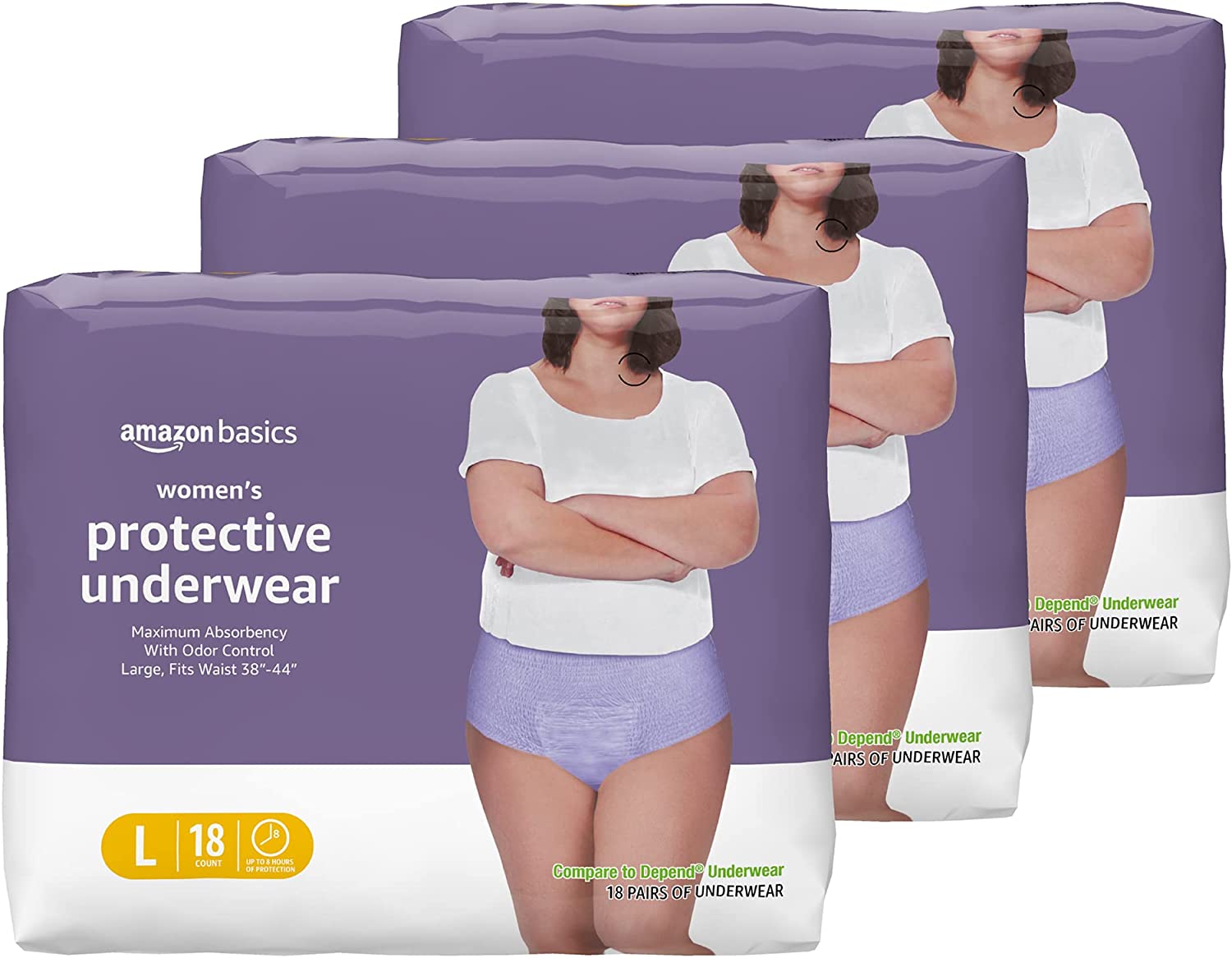 Basics Incontinence & Postpartum Underwear for Women, Maximum  Absorbency, Large, 54 Count, 3 Packs of 18, Lavender (Previously Solimo)  Best Price, Specs
