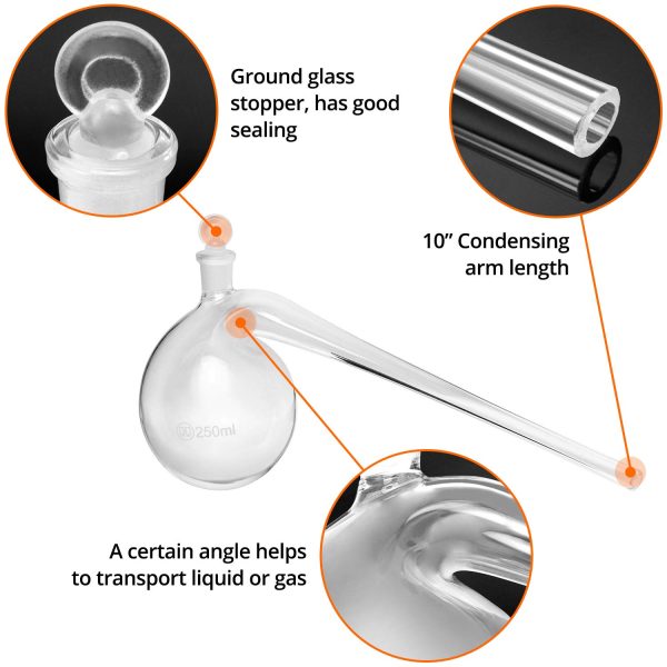 QWORK Distillation Retort, 250ml Lab Distillation Apparatus with Round Bottom and Ground Glass Stopper, for Distilling High Boiling Liquids - Image 3