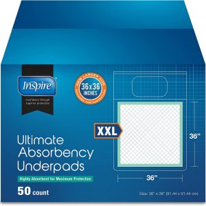 Inspire Ultra 125 Gram Extra Large Super Absorbent Bed Pads for Incontinence Disposable 36 x 36 in. | MAX Absorbent with Polymer Incontinence Bed Pads Liner Chucks Pads Disposable Puppy Pad Large
