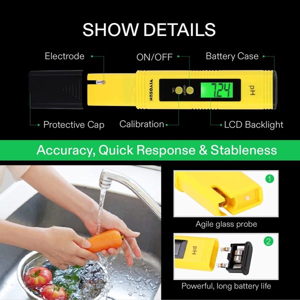 VIVOSUN pH and TDS Meter Combo, 0.05ph High Accuracy Pen Type pH Meter ± 2% Readout Accuracy 3-in-1 TDS EC Temperature Meter for Hydroponics, Household Drinking, and Aquarium, UL Certified - Image 2
